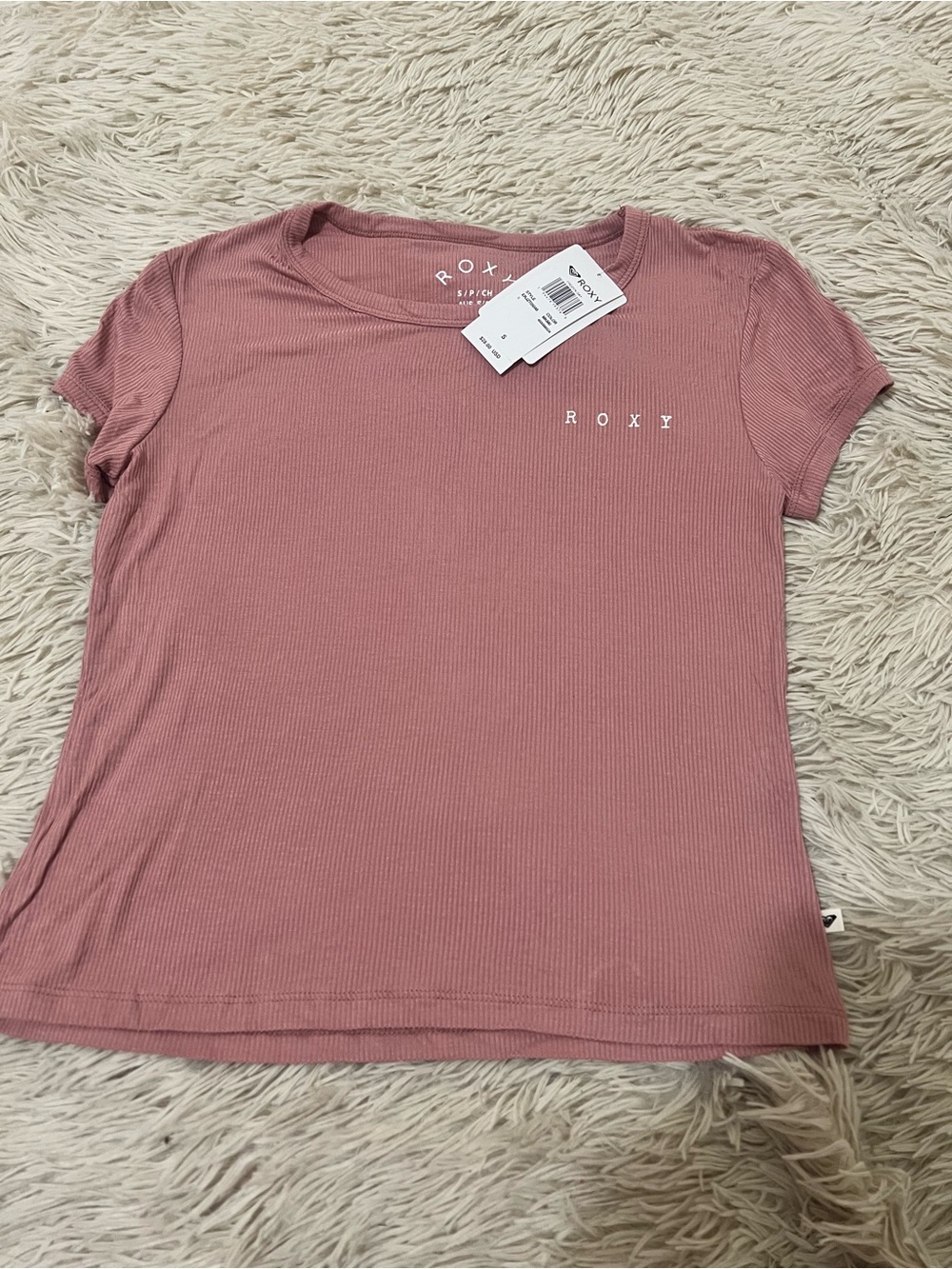 Roxy Ribbed Short Sleeve Tee in Dusty Rose Pink
